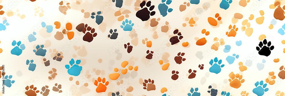 seamless pattern with footsteps paw prints of wild animal on white background - obrazy, fototapety, plakaty 