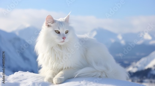 Fluffy Turkish Angora Cat: Beauty Amidst Snowy Winter