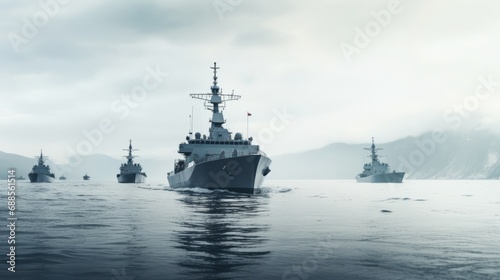 Warship Fleet: Modern Navy Ships Sailing the Sea © Artem