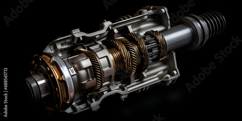 Car Engine  Image  on black  .A Detailed View of Transmission Gear in a Dynamic Setting .