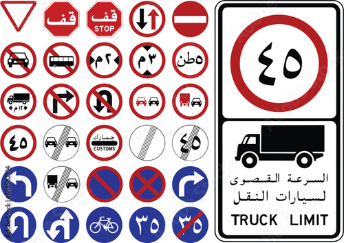 Regulatory, In road signs in Saudi Arabia, Distances are displayed in metric units and in Eastern Arabic numerals.
