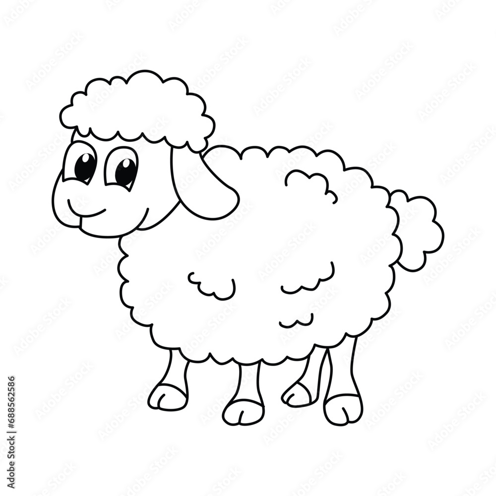 Obraz premium Funny sheep cartoon for coloring book.