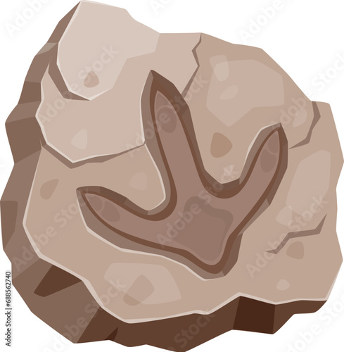 Ancient oviraptorosaurus dinosaur footprint, archeology fossil. Extinct reptile foot archeology stone imprint, Jurassic era animal step evolution museum fossil track or trail, dino vector ground trace