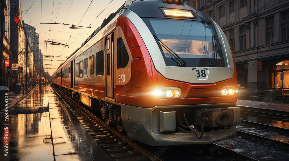 Modern Bullet Train Travel Through Metro City Background