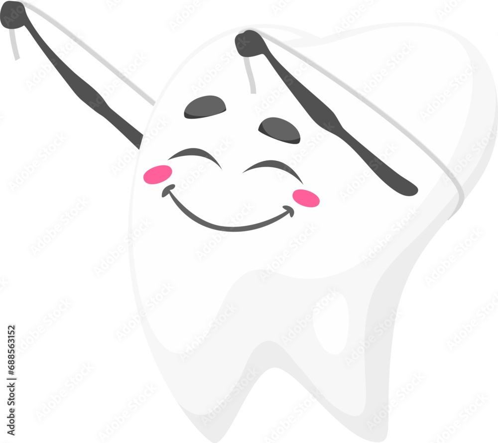 Cartoon tooth character with dental floss for teeth hygiene, vector ...