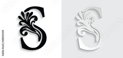 letter S. flower letters. Vintage ornament initial Alphabet. Logo vector	
