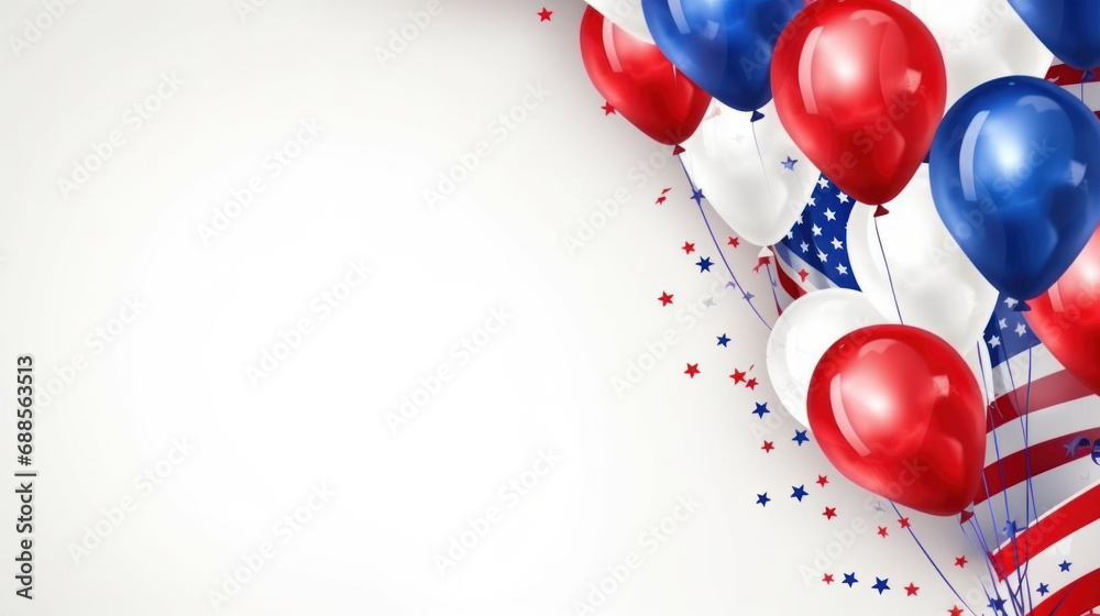 Obraz na płótnie Patriotic balloons in red, white, and blue, celebrating Presidents' Day on a flag backdrop w salonie