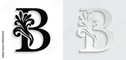 letter B. flower letters. Vintage ornament initial Alphabet. Logo vector	
 photo