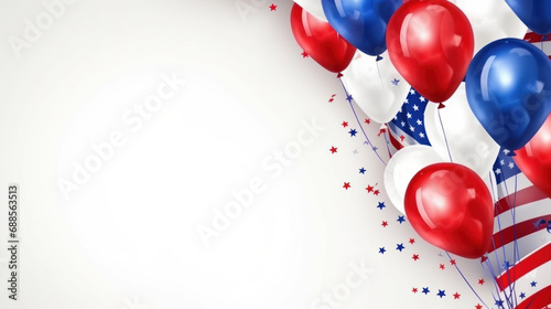 Patriotic balloons in red, white, and blue, celebrating Presidents' Day on a flag backdrop photo