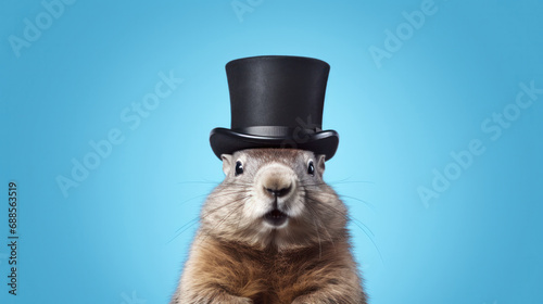 Stylish groundhog in top hat ready for its weather forecast photo