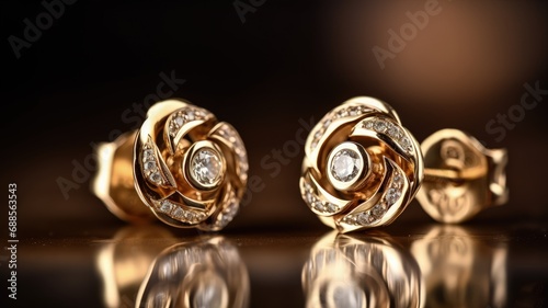 fashionable golden earring jewel photography with crystal diamond