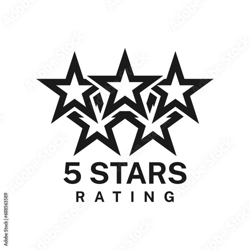 Five star rating icon, best award and quality or review rate vector symbol. 5 stars rating icon for customer service satisfaction, top rank award for high quality service and opinion feedback