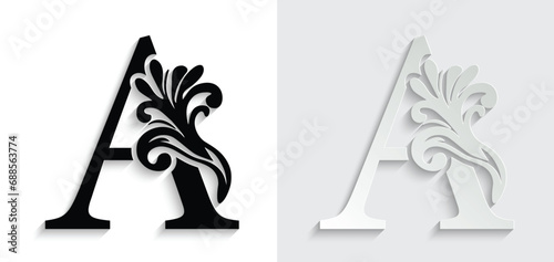 letter A. flower letters. Vintage ornament initial Alphabet. Logo vector	

