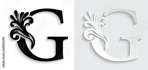 letter G. flower letters. Vintage ornament initial Alphabet. Logo vector	
