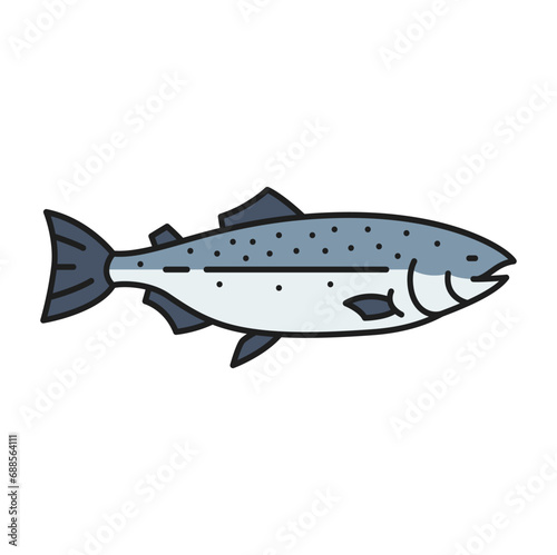 Fishing industry salmon or trout fish outline icon. Seafood shop, restaurant meat or gourmet menu or fresh fish market outline vector icon. Fishing company thin line sign or symbol with salmon or tuna
