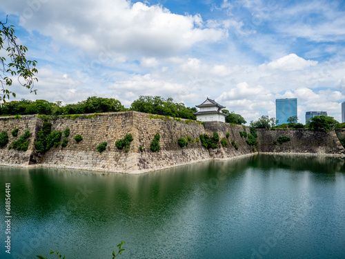 Fototapeta Naklejka Na Ścianę i Meble -  Osaka, JAPAN - 2023 July 30 : Osaka Castle in a beautiful sky day in Summer Season