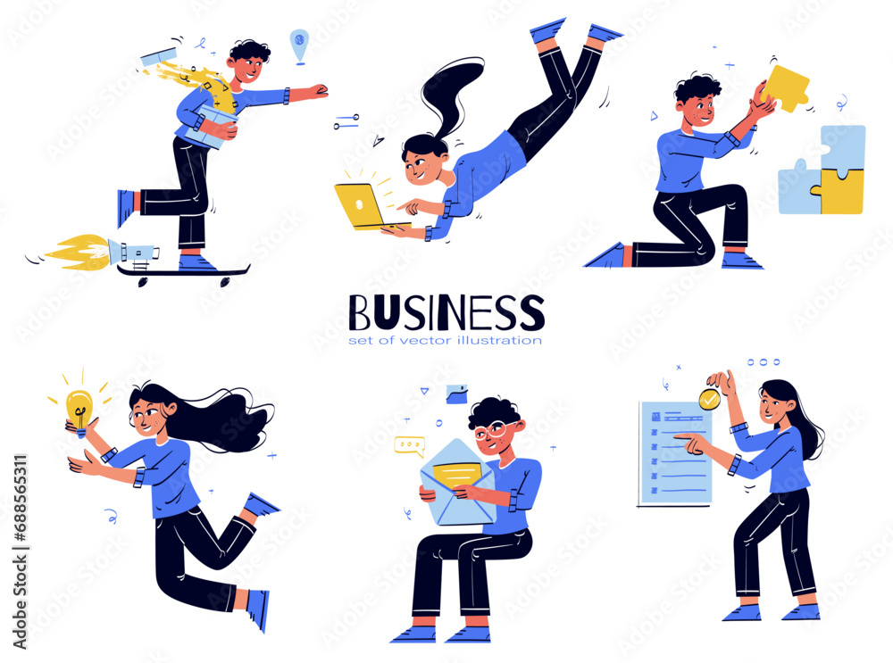Business Concept illustrations. Collection of scenes with men and women ...