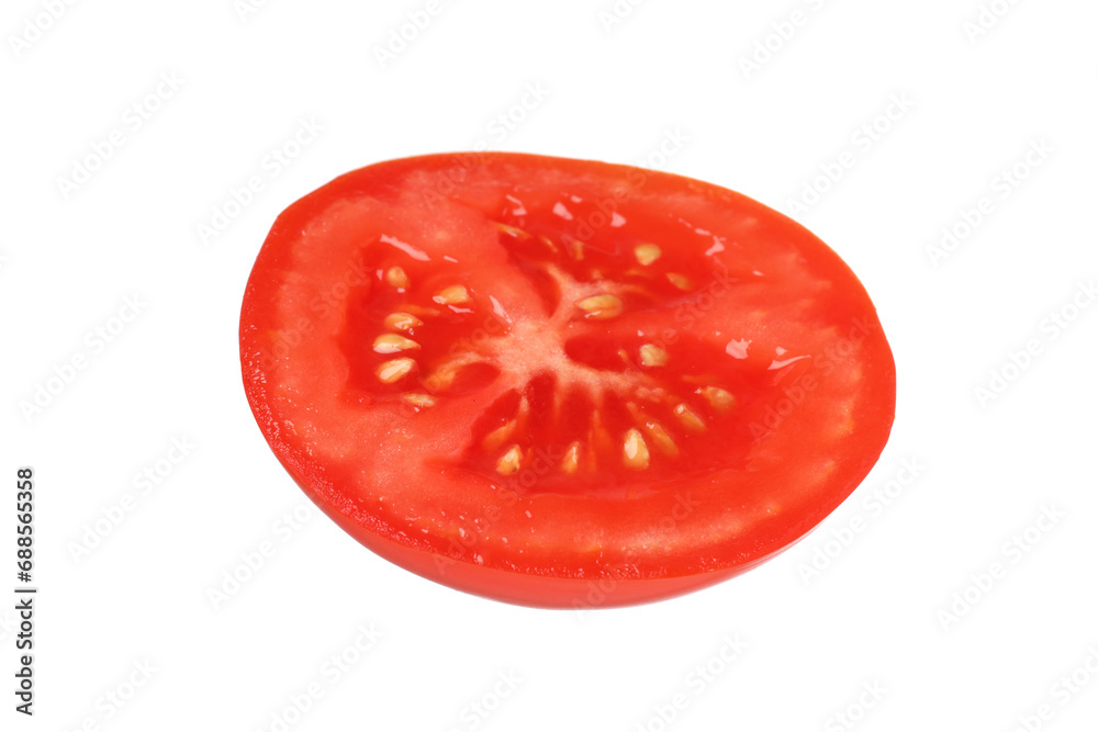 Slice of fresh ripe tomato isolated on white Slice of fresh ripe tomato isolated on white