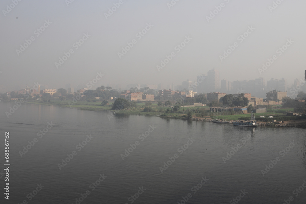 The Nile river, fog, trees, landscape