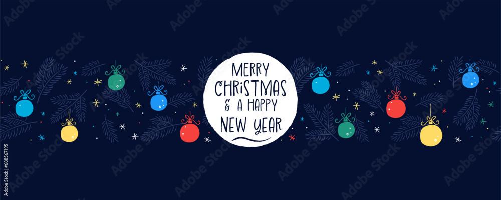Naklejka premium Beautiful christmas horizontal seamless pattern - hand drawn, elegant and detailed, great for christmas textiles, banners, wrappers, wallpapers - vector surface design
