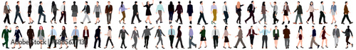 Set of business people walking and standing. Collection of businessman and woman.  Men and women in full length. Inclusive business concept. Vector illustration isolated on white background.