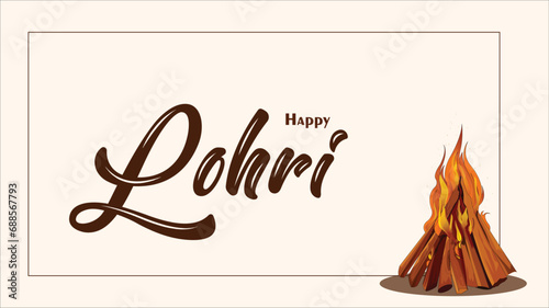 Vector illustration Happy Lohri with bonfire banner light background template