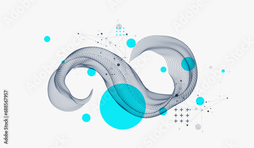The abstract wave is made in a frame style. Template for science and technology presentation. Hand drawn vector art.