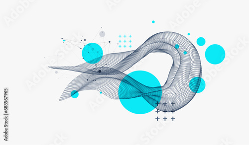 The abstract wave is made in a frame style. Template for science and technology presentation. Hand drawn vector art.