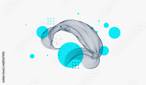 The abstract wave is made in a frame style. Template for science and technology presentation. Hand drawn vector art.