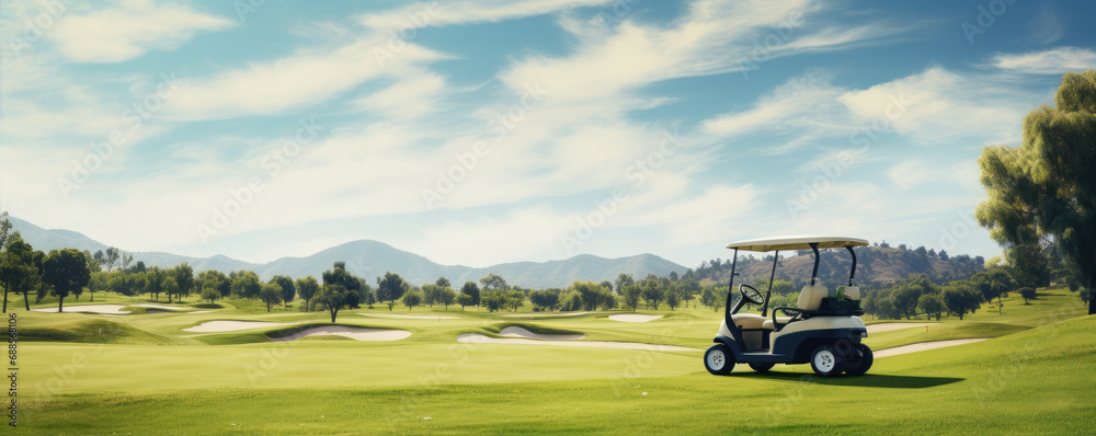 Golf green resort in beautiful sport day. Modern golf sport location