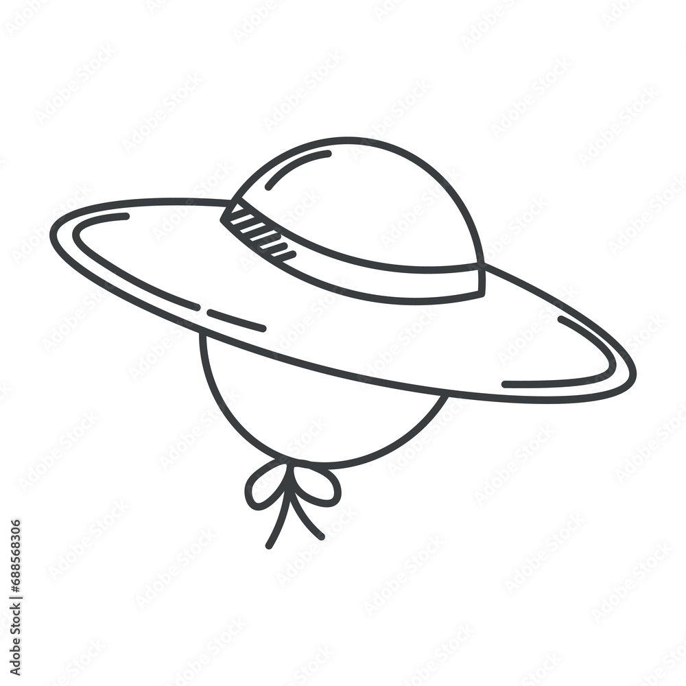 Garden element of set in black line design. The picture shows an element of a gardener's clothing - a hat that protects from the sun. Vector illustration. Garden element of set in black line design. The picture shows an element of a gardener's clothing - a hat that protects from the sun. Vector illustration.