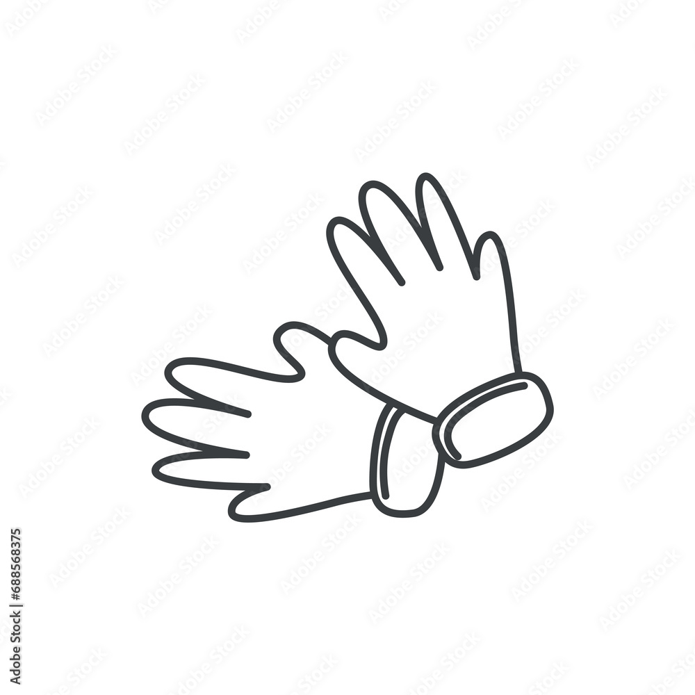 Garden element of set in black line design. One of the most important attributes of a gardener is mittens, which are part of the uniform. Vector illustration. Garden element of set in black line design. One of the most important attributes of a gardener is mittens, which are part of the uniform. Vector illustration.