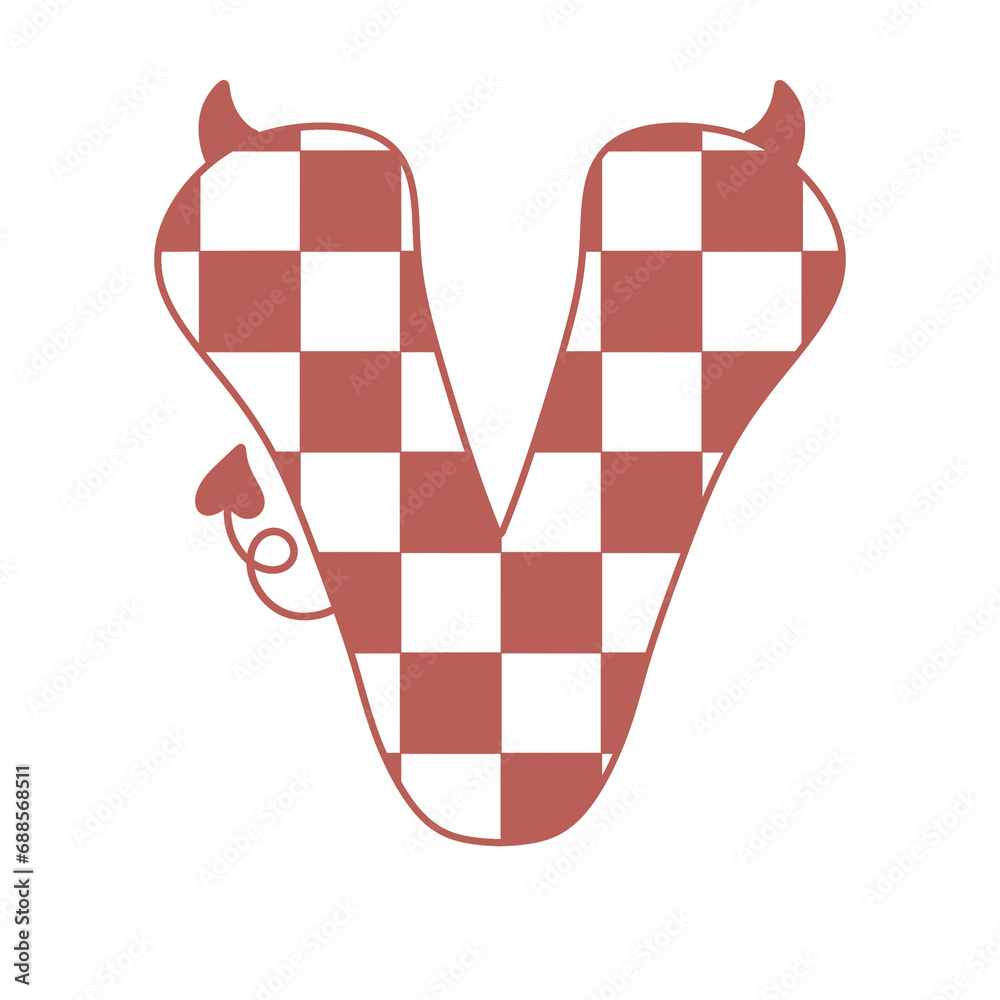 letter V devil horn demon evil typeface alphabet checkered horror ...