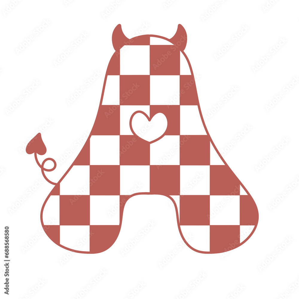 letter A devil horn demon evil typeface alphabet checkered horror ...