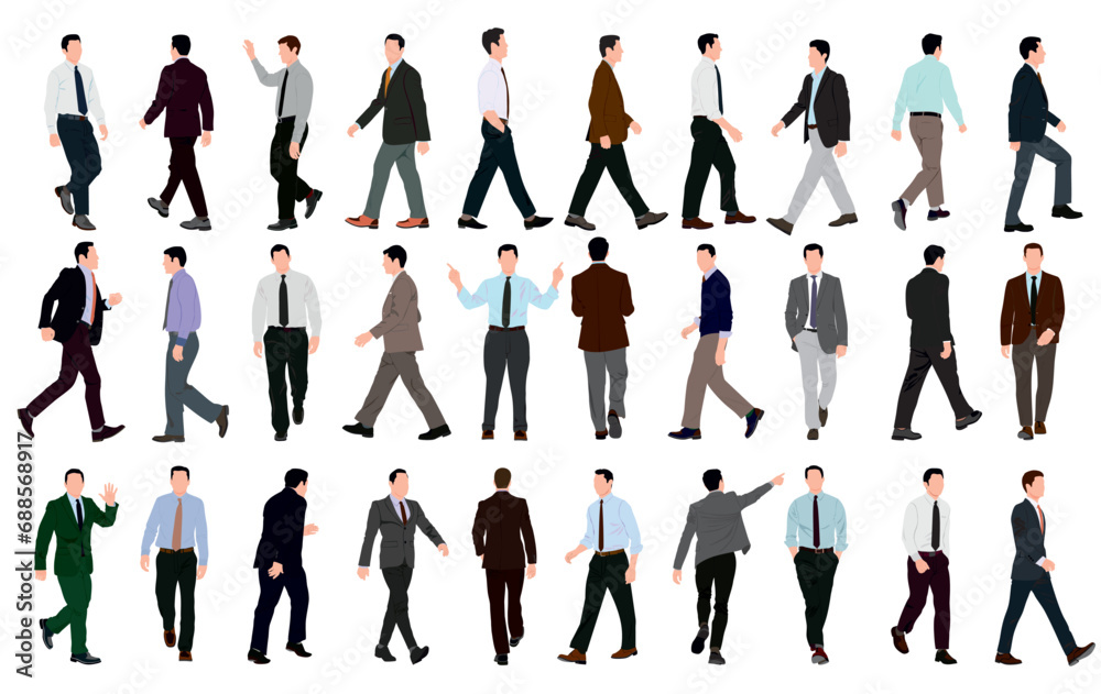 Set of business people or businessman. Collection of handsome male characters different races, body types. Vector realistic illustration isolated on white background.
