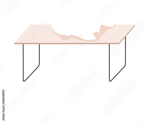 Clean textile, fabric, laundry, white shirt on table. Clothing and garment care, housekeeping concept. Broken table. Washed dry ironing board. Professional cleaning of apparel, washing, ironing