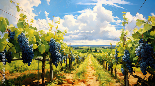 Landscape of vineyard plantation. Winery background