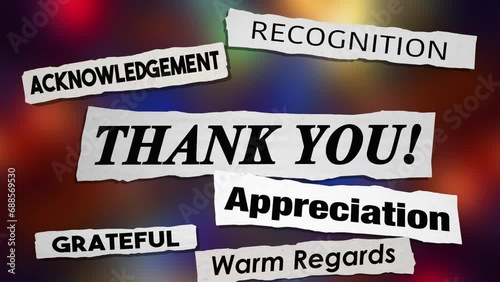 Thank You Gratitude Appreciation Messages Headlines News Recognition 3d Animation photo