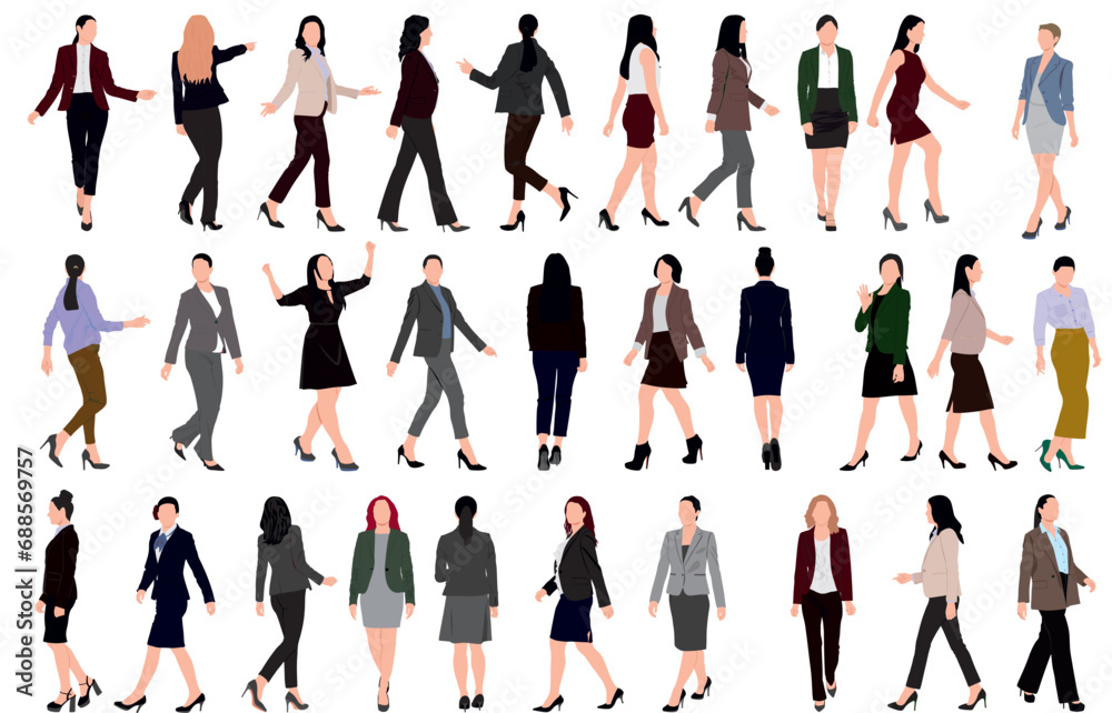 Set of business people or businesswoman. Collection of beautiful female characters different races, body types. Vector realistic illustration isolated on white background.