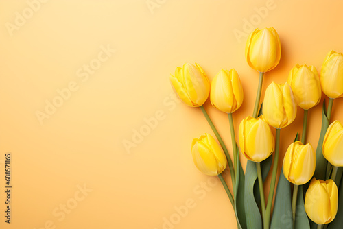 Yellow tulips on pastel yellow background generated AI #688571165