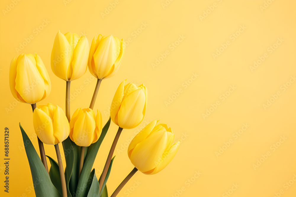Yellow tulips on pastel yellow background generated AI
