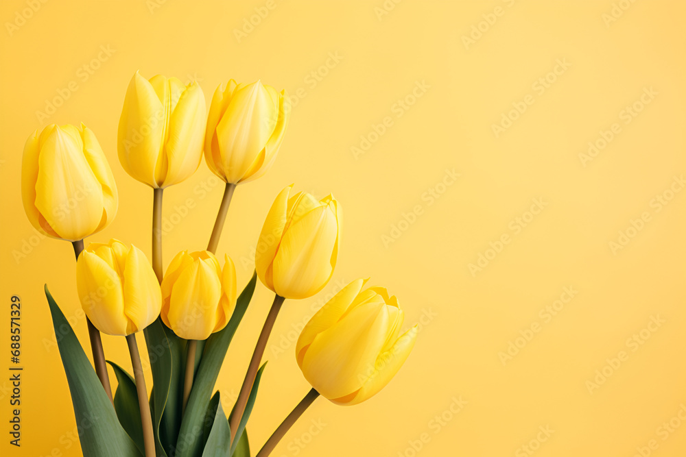 Yellow tulips on pastel yellow background generated AI Yellow tulips on pastel yellow background generated AI