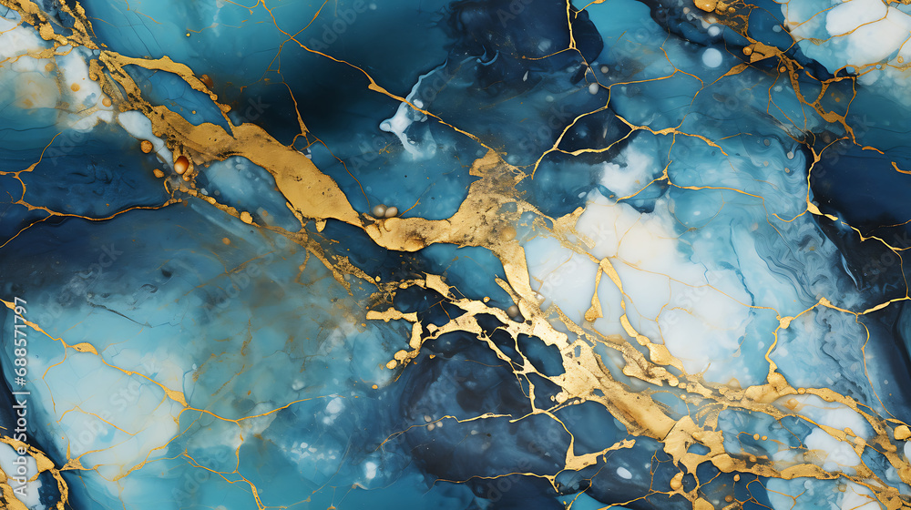Fototapeta premium Blue and gold abstract background, rich - Seamless tile. Endless and repeat print.