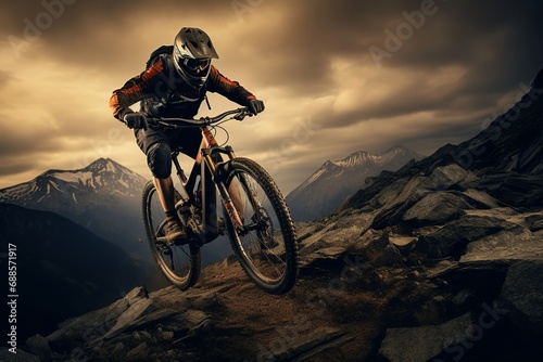 motocross rider on a motorcycle on mountain, mountain rider, cycle rider © MADNI