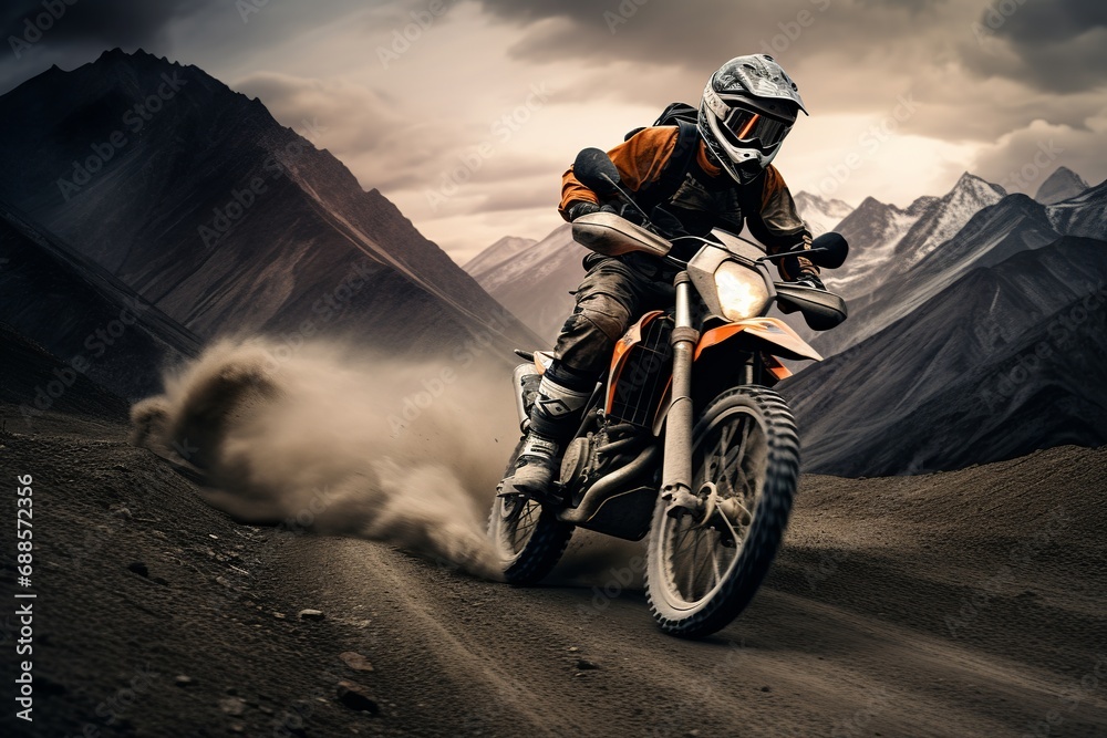 Biker on a Motorcycle In The Mountains, Mountain Biker, Dirt Bike