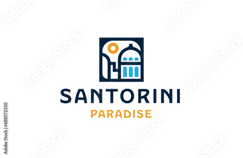 Santorini greek island logo icon design template flat vector