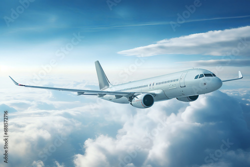 Flying Airplane In The Cloudy Sky Background