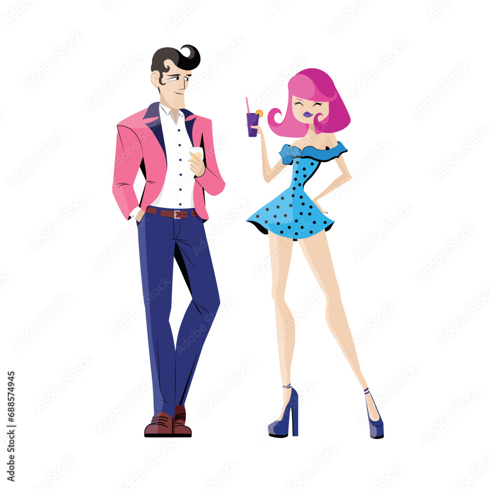 VECTOR ILLUSTRATION RETRO Y2K 2000s COUPLE LOVE PARTY CLUB CARTOON VECTOR ILLUSTRATION RETRO Y2K 2000s COUPLE LOVE PARTY CLUB CARTOON