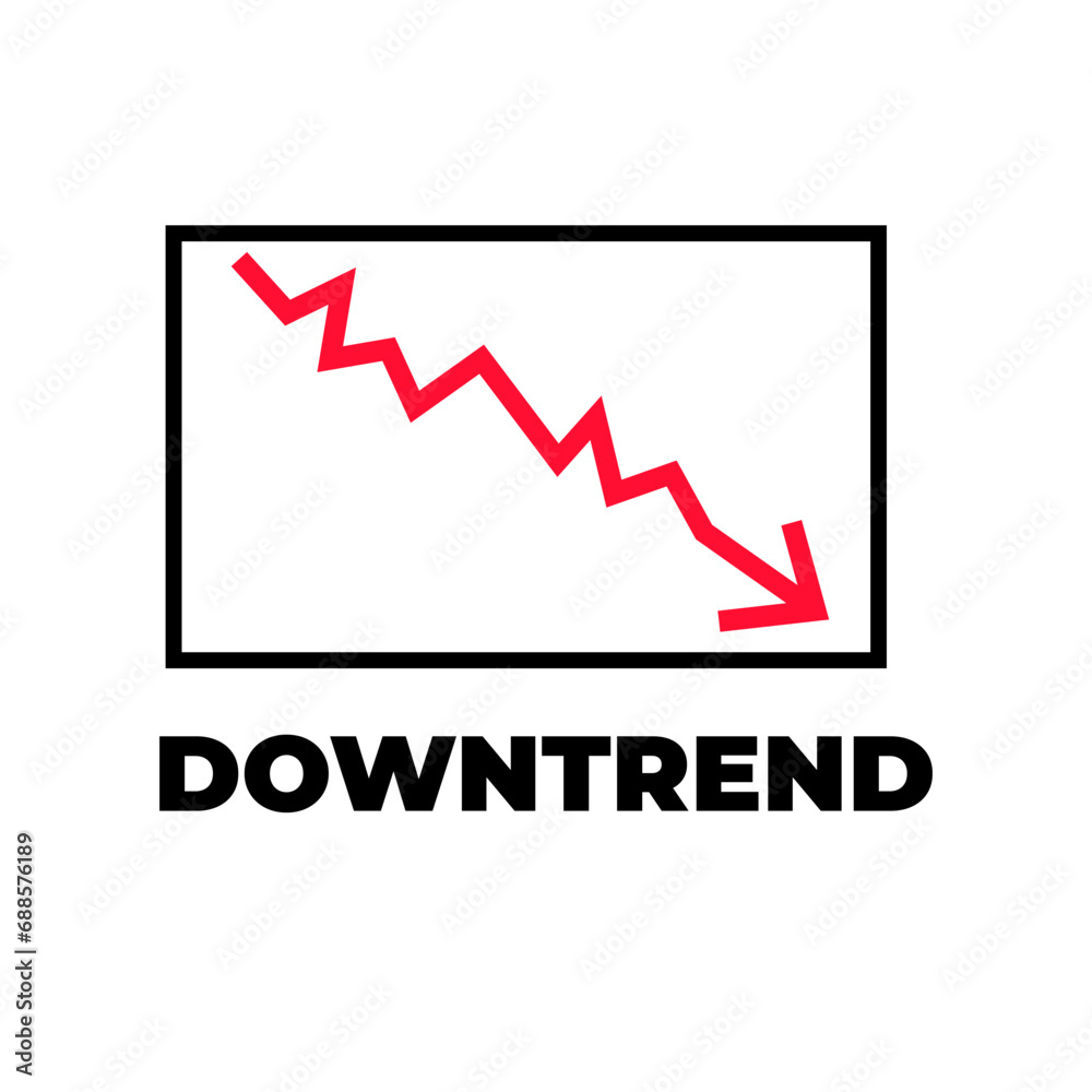 Downtrend down arrow negative chart icon label design vector