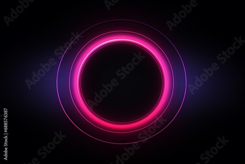 Neon abstract pink color geometric circle on dark background